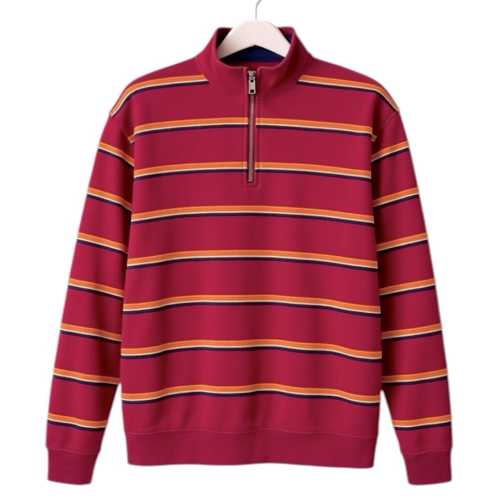 Vintage 90s BOCA CLASSICS Quarter Zip Club Golf Burgundy Stripe Pullover Large